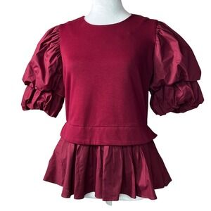 Anthropologie English Puff Sleeve Peplum TopSize S Cotton Blend New With Tags